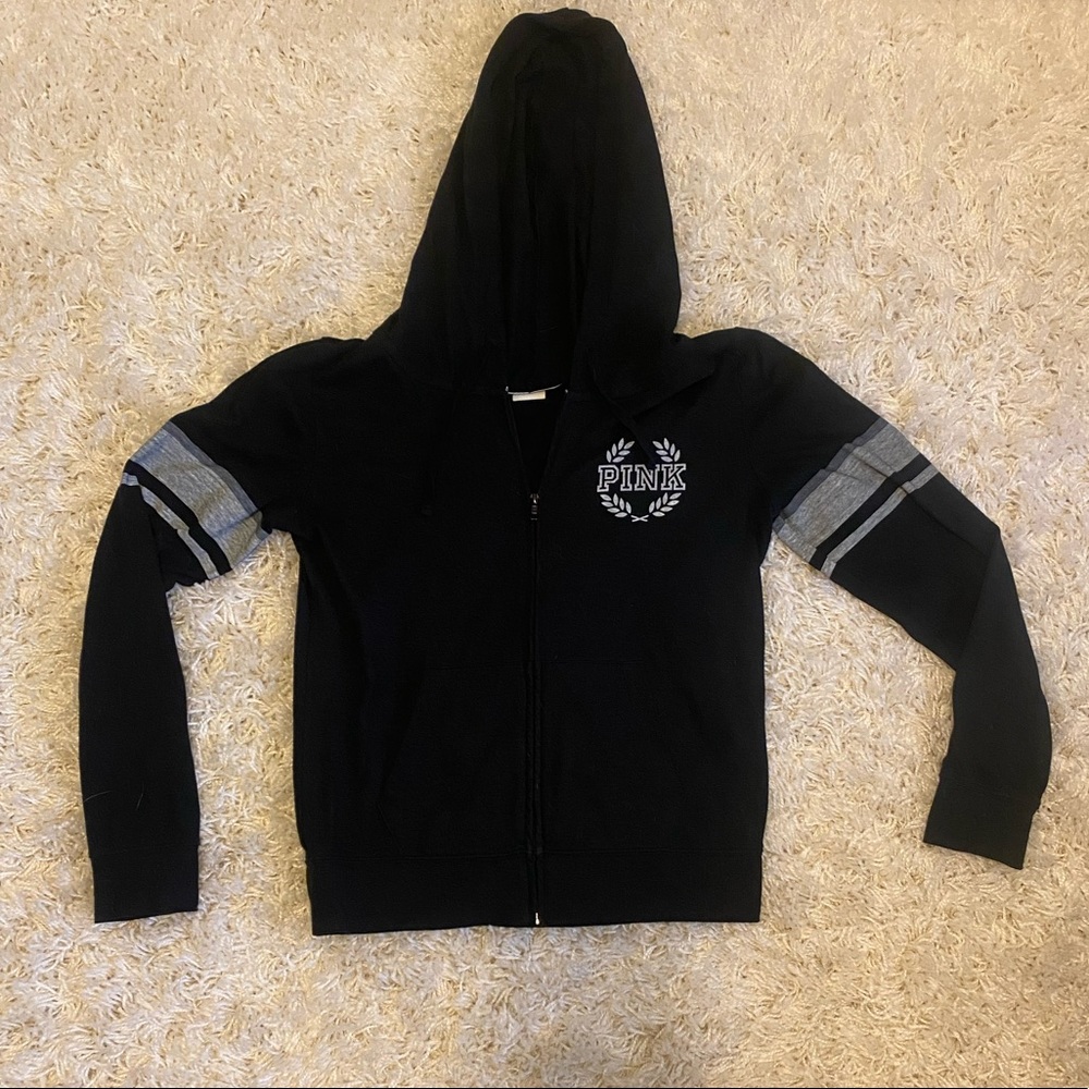 Black and gray light weight PINK Victoria’s Secret zip hoodie